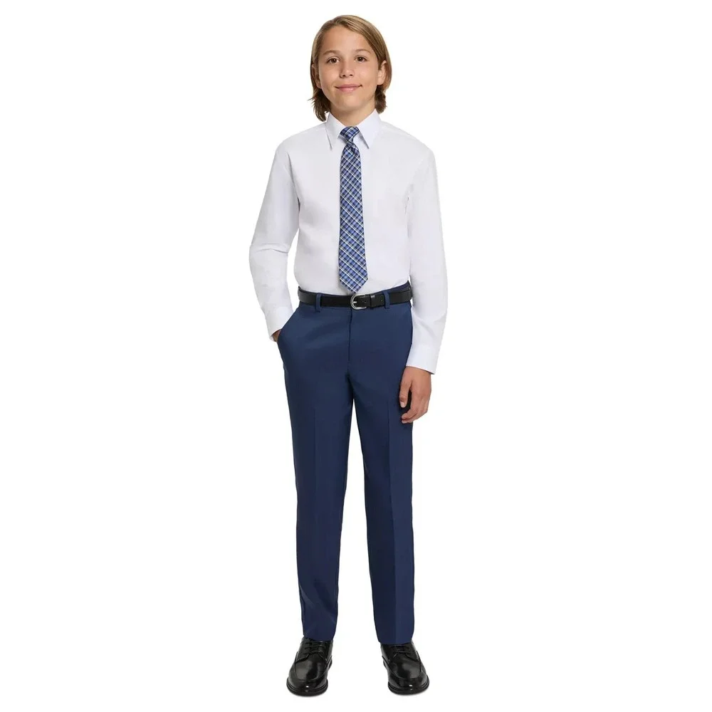 Haggar Big Boys 4 Piece Suit Set Pants Jacket -‎ Navy / White Size 12